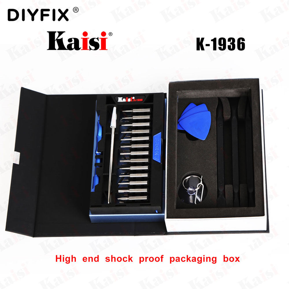 Kaisi K-1936 Screwdriver Set Magnetic Bits With Anti-static Tweezers For Opening Electronics Repair Tool Kit